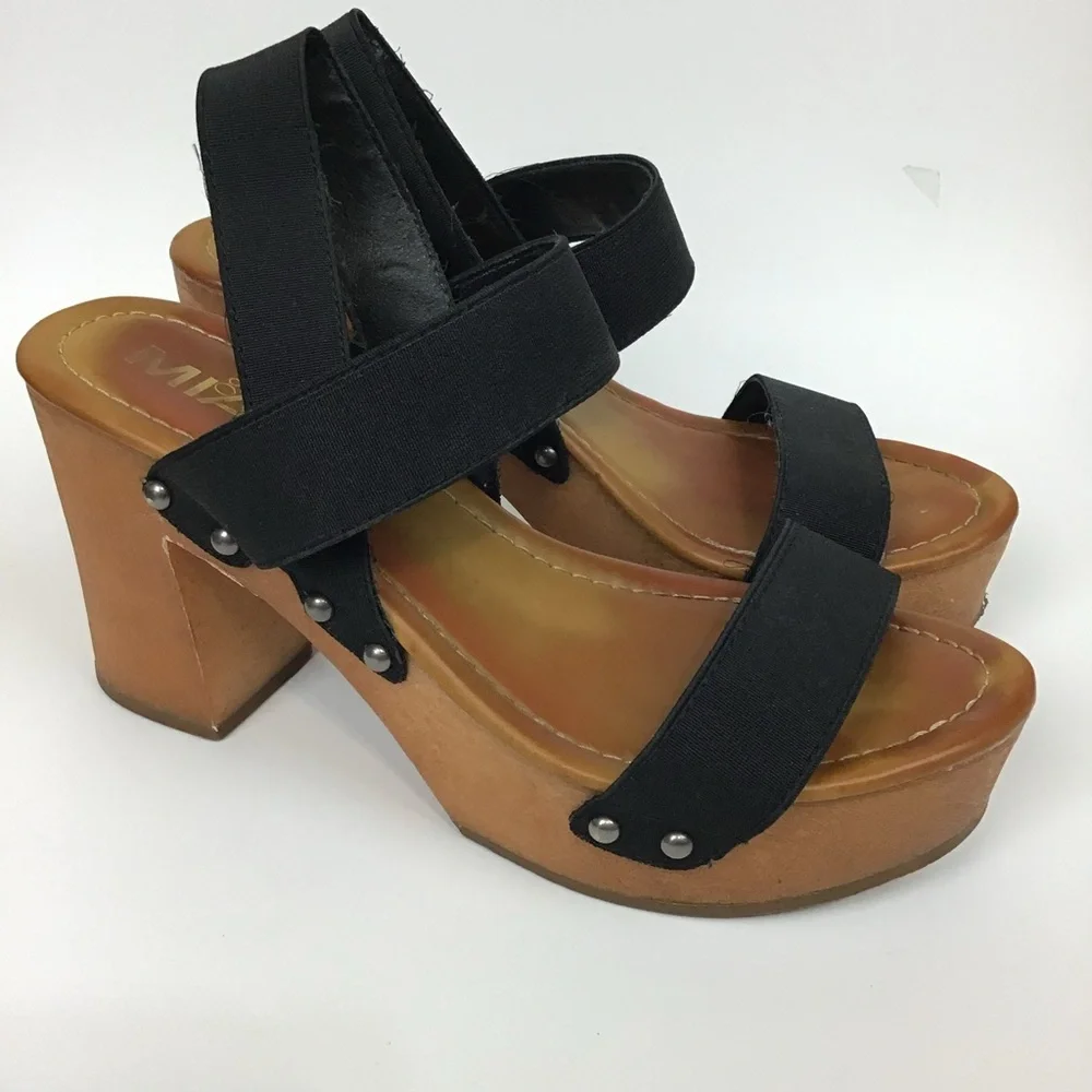 MIA 90’s Black Strap Platform Open Toe Retro Block Heel Heeled Sandal 8.5
